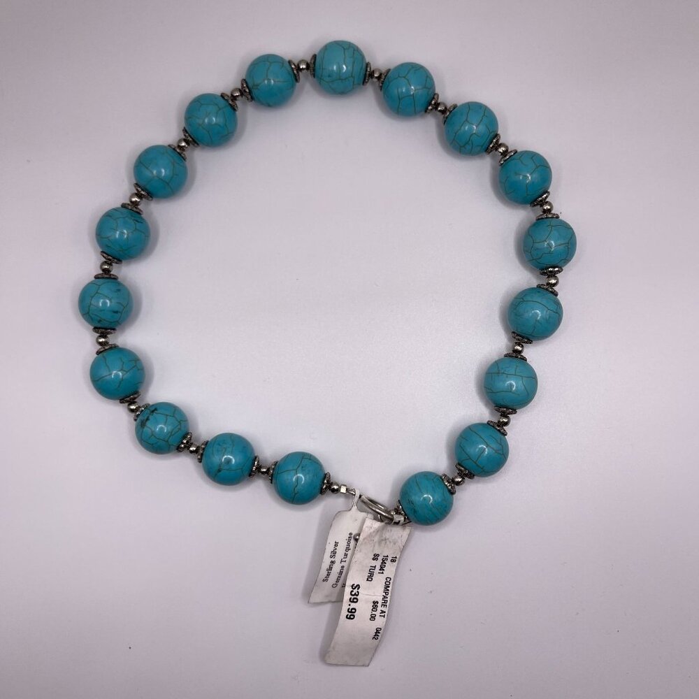 Handmade Genuine Turquoise Beaded necklace Sterling‎ Silver Midwest Amber